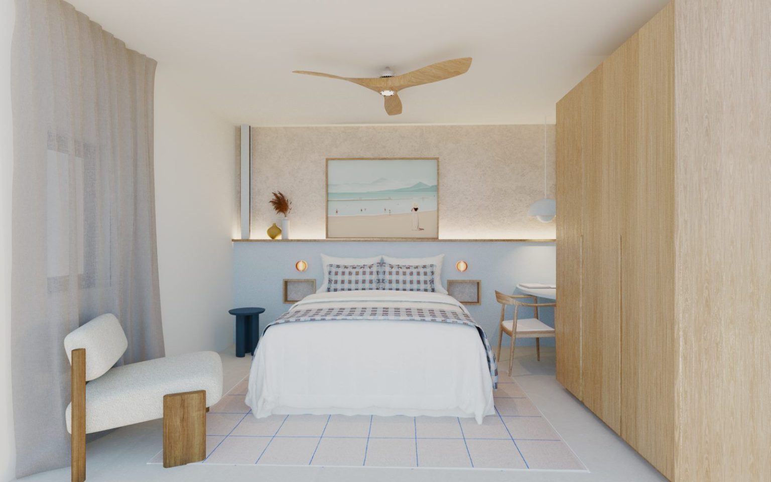Dormitorio con mural